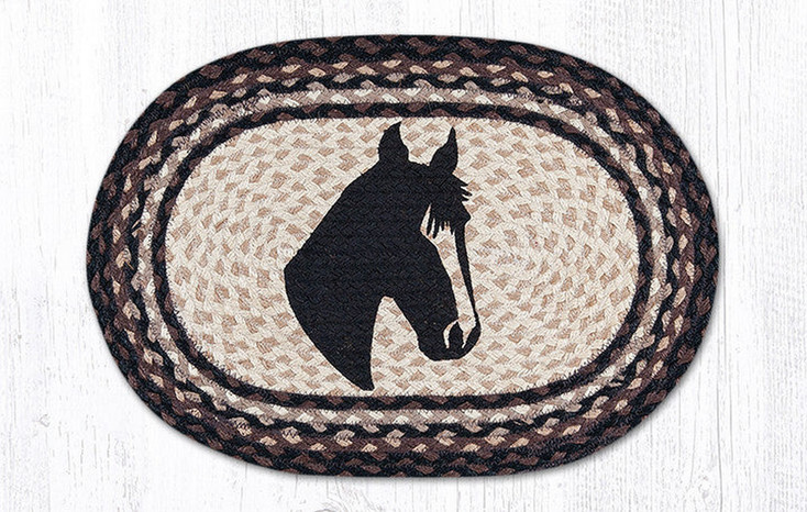 Horse Head Portrait Braided Jute Oval Placemat