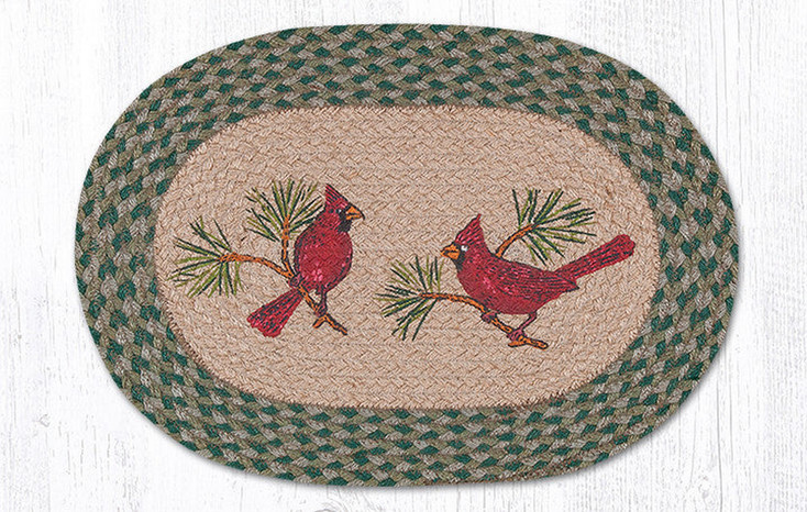 Red Cardinal Birds Braided Jute Oval Placemat