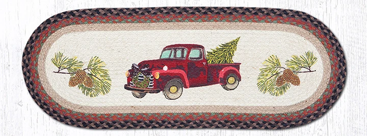 13" x 36" Christmas Truck Braided Jute Oval Table Runner