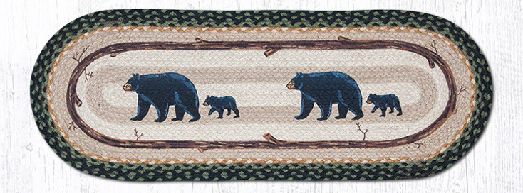 13" x 36" Mama and Baby Bear Braided Jute Oval Table Runner