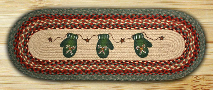13" x 36" Candy Cane Mittens Braided Jute Oval Table Runner