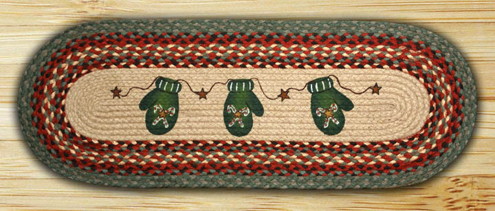 13" x 36" Candy Cane Mittens Braided Jute Oval Table Runner