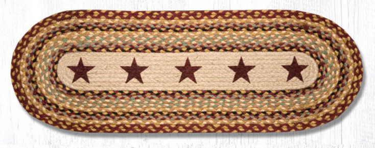 13" x 36" Burgundy Stars Braided Jute Oval Table Runner
