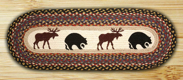 13" x 36" Bears and Moose Braided Jute Oval Table Runner