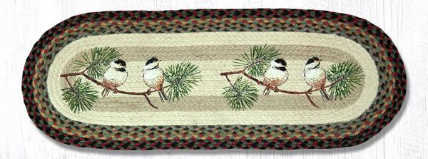 13" x 36" Chickadee Birds Braided Jute Oval Table Runner