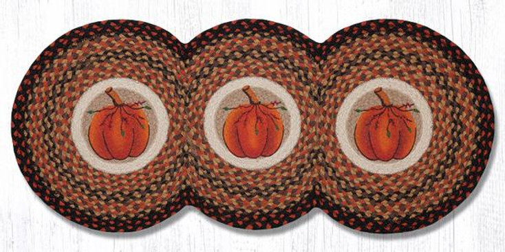 15" x 36" Harvest Pumpkin Braided Jute Tri Circle Table Runner