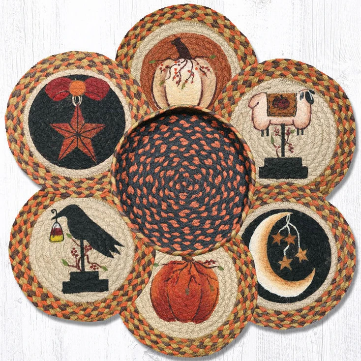 Autumn Theme Braided Jute Trivets and Basket Holder