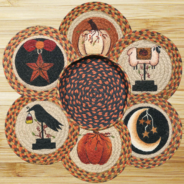 Autumn Theme Braided Jute Trivets and Basket Holder, Set of 7