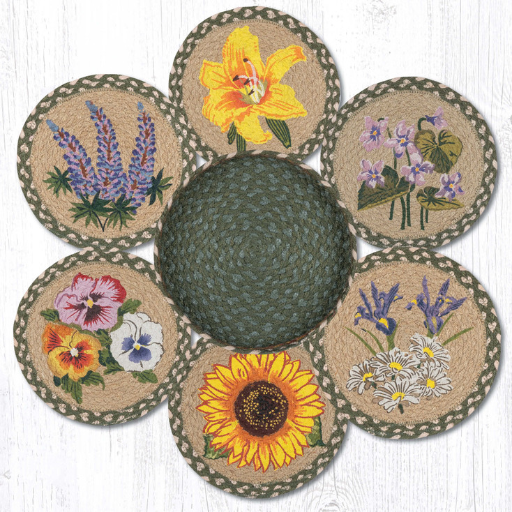 Assorted Flowers Braided Jute Trivets and Basket Holder