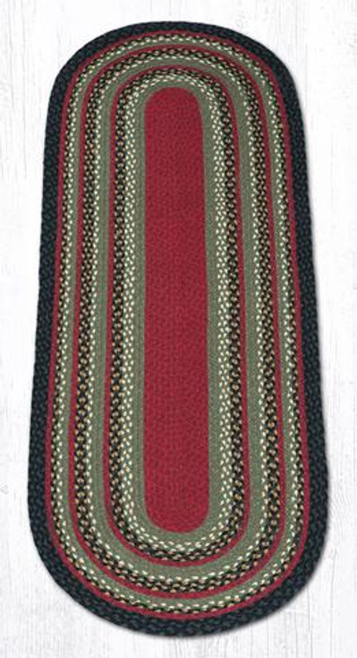 2' x 6' Olive Burgundy Charcoal Braided Jute Oval Runner Rug