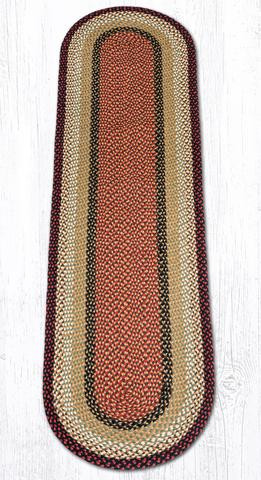 2' x 8' Burgundy Mustard Braided Jute Oval Runner Rug