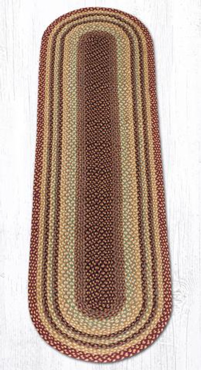 2' x 8' Burgundy/Gray/Cream Braided Jute Oval Runner Rug