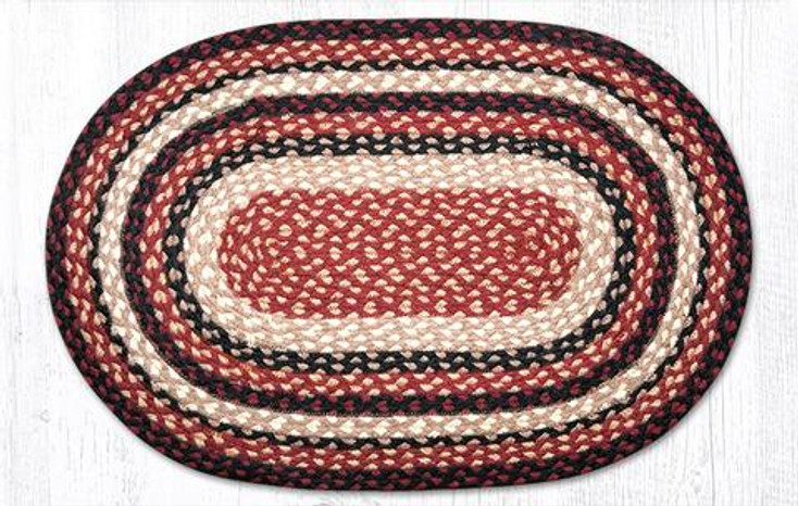 20" x 30" Burgundy Black Tan Braided Jute Oval Rug