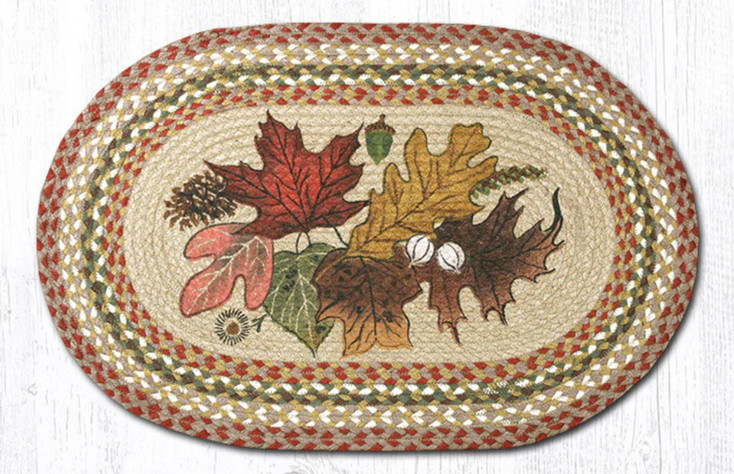 20" x 30" Autumn Leaves Braided Jute Oval Rug Phyllis Stevens