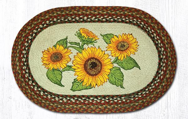 20" x 30" Sunflowers Braided Jute Oval Rug by Sandy Clough