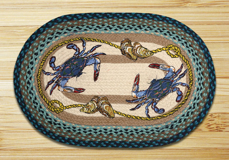 20" x 30" Blue Crab Braided Jute Oval Rug by Harry W Smith