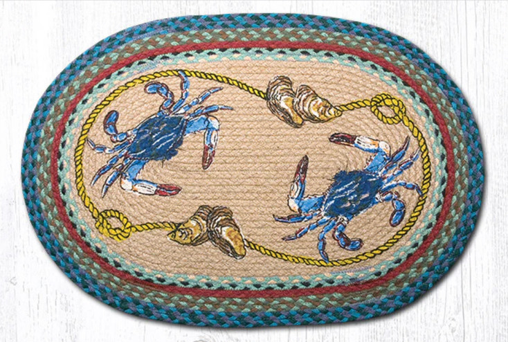 20" x 30" Blue Crab Braided Jute Oval Rug by Harry W Smith