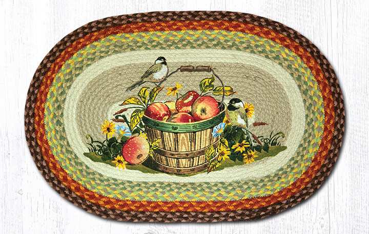 20" x 30" Apples and Chickadee Birds Jute Oval Rug by Sandy Clough