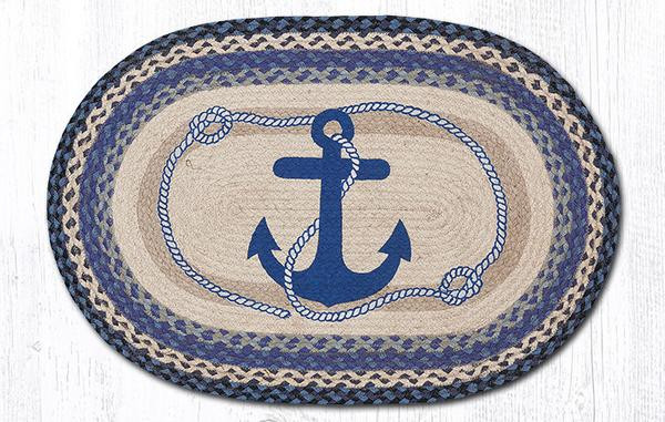 20" x 30" Navy Anchor Braided Jute Oval Rug by Harry W. Smith