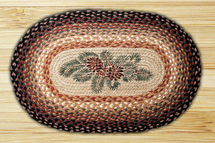 20" x 30" Pinecone Red Berry Braided Jute Oval Rug