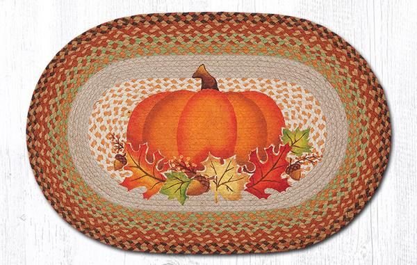 20" x 30" Pumpkin with Fall Leaves Jute Oval Rug by Suzanne Pienta
