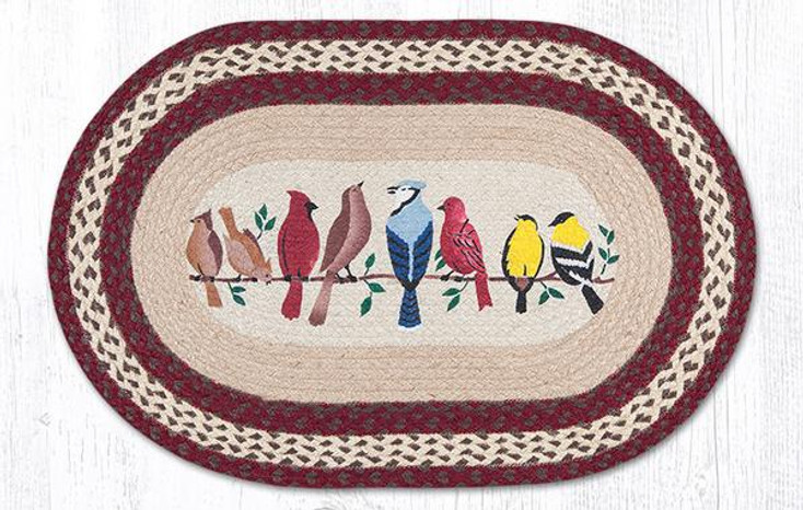 20" x 30" Assorted Birds on a Wire Braided Jute Oval Rug