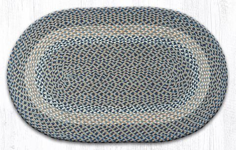 27" x 45" Blue Natural Braided Jute Oval Rug