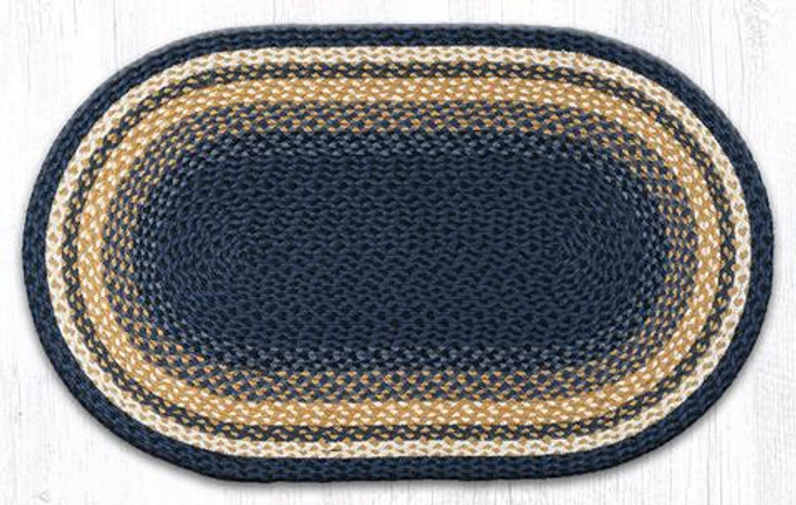 27" x 45" Light Blue Dark Blue Mustard Braided Jute Oval Rug