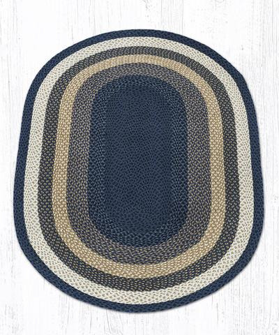 4' x 6' Light Blue Dark Blue Mustard Braided Jute Oval Rug