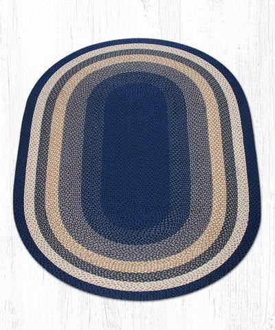 5' x 8' Light Blue Dark Blue Mustard Braided Jute Oval Rug