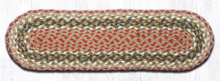 Olive Burgundy Gray Jute Oval Stair Tread Rug 8.25x27