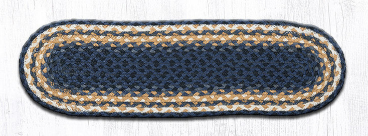 Light & Dark Blue Mustard Oval Stair Tread Rug 8.25x27