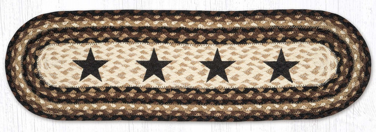 Black Stars Braided Jute Oval Stair Tread Rug 8.25x27