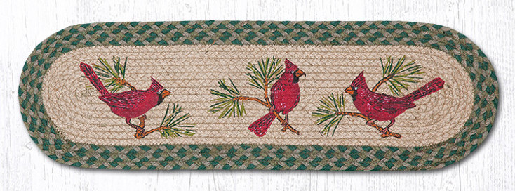 8.25" x 27" Red Cardinal Birds Jute Oval Stair Tread Rugs, Set of 2