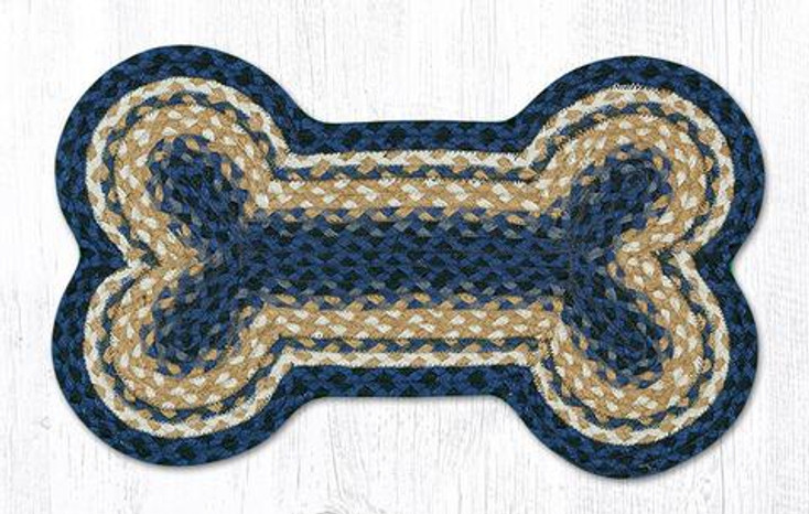 13" x 22" Light and Dark Blue Mustard Dog Bone Jute Rugs, Set of 2