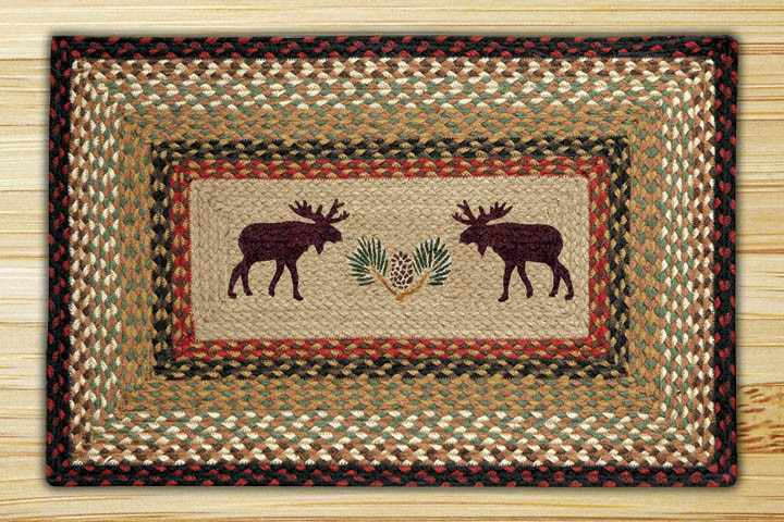 20" x 30" Moose and Pinecone Braided Jute Rectangle Rug