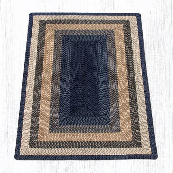 5' x 8' Light Blue Dark Blue Mustard Braided Jute Rectangle Rug Floor