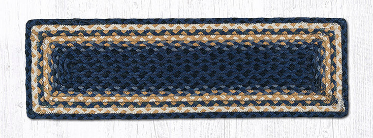 Light & Dark Blue Mustard Rectangle Stair Tread Rug 8.25x27