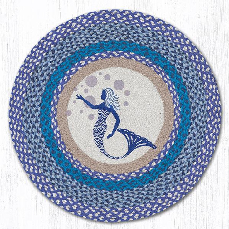 27" Blue Mermaid Braided Jute Round Rug by Susan Burd