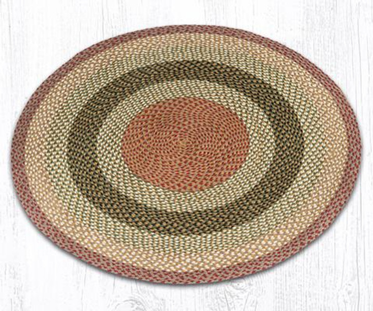 4' Olive Burgundy Gray Braided Jute Round Rug