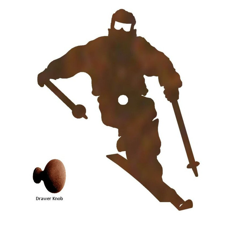 Snow Skier Metal Drawer Pull with Back Plate