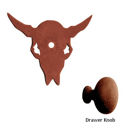 Buffalo Skull Metal Drawer Pull with Back Plate