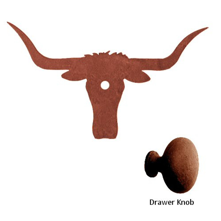 Longhorn Steer Metal Drawer Pull with Back Plate