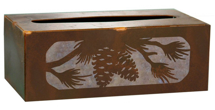 Pine Cone and Branches Metal Flat Tissue Box Cover