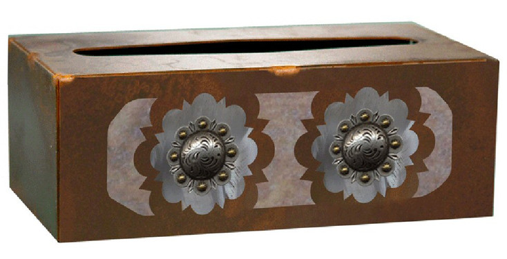 Round Silver Concho Metal Flat Tissue Box Cover
