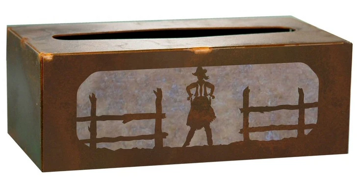 Cowgirl Metal Flat Tissue Box Cover