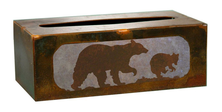 Bear and Cub Metal Flat Tissue Box Cover