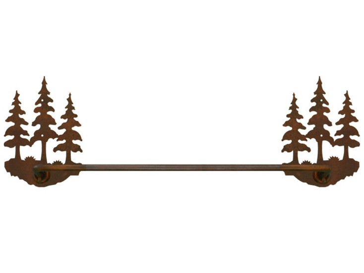 18" Triple Pine Trees Metal Towel Bar