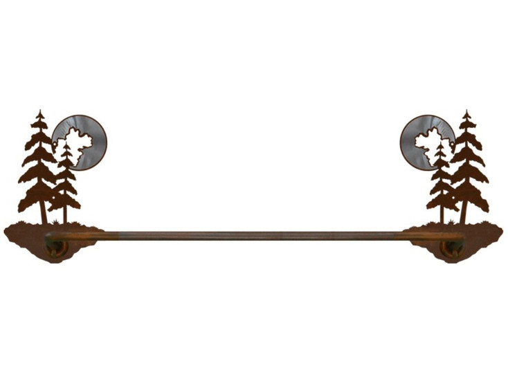 18" Burnished Pine Trees Metal Towel Bar