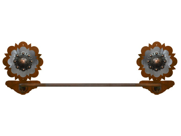 18" Burnished Round Copper Berry Concho Metal Towel Bar